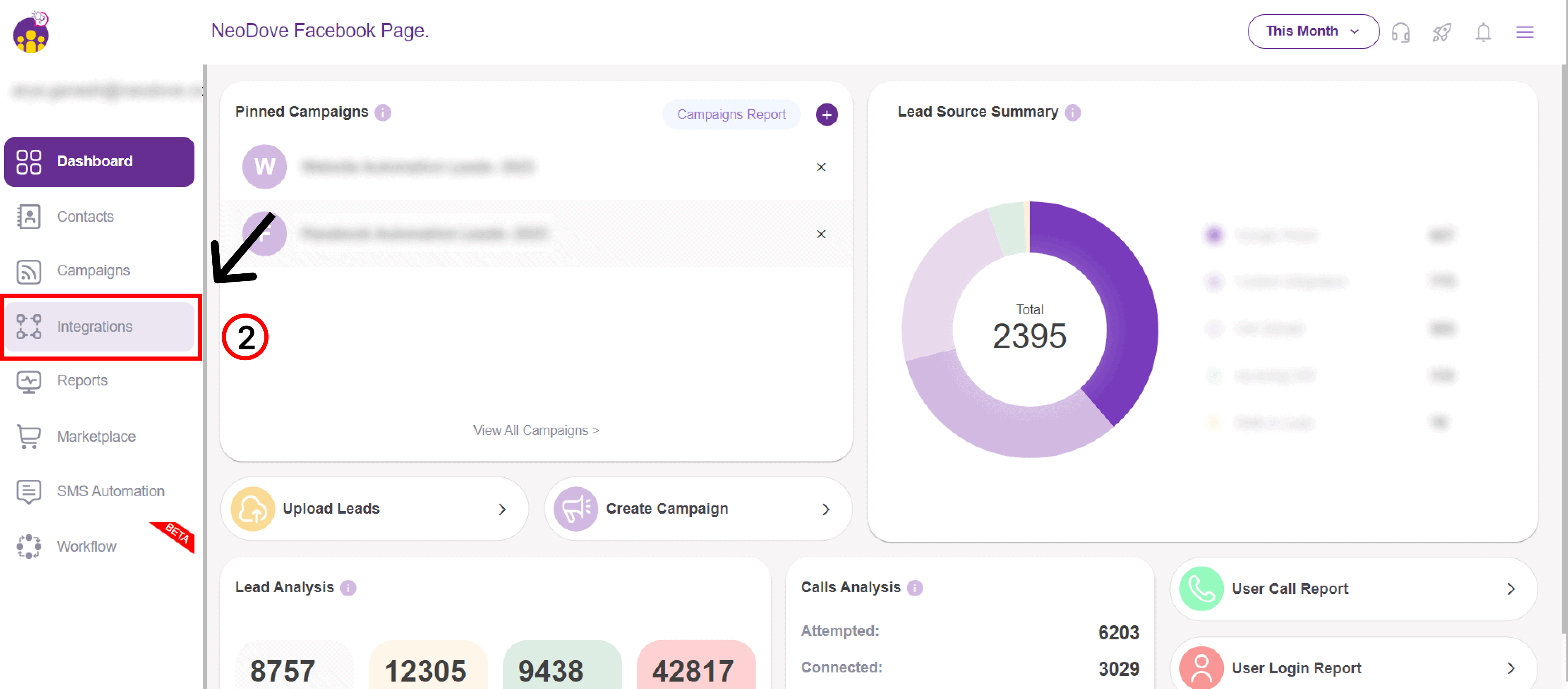 Step 2 - Go to integrations - NeoDove