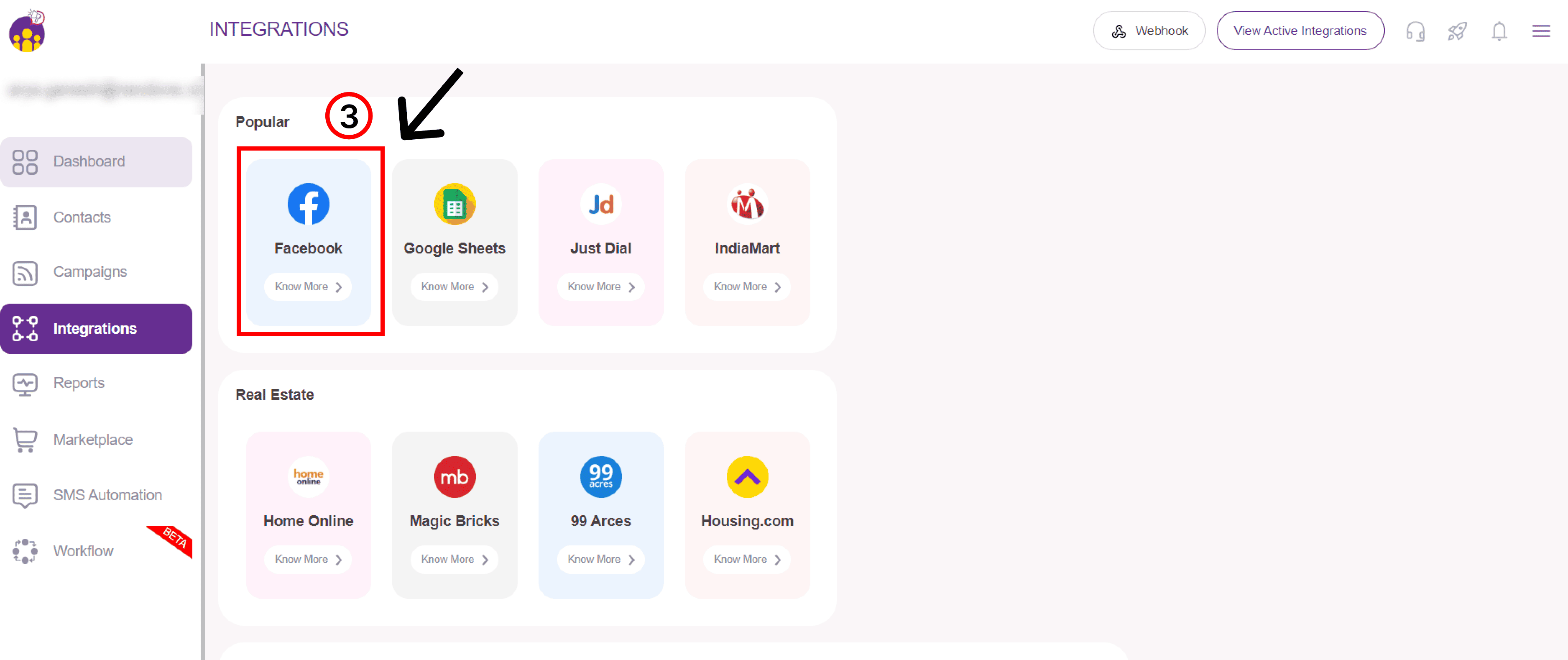 Step 3 - Select Facebook Ads - NeoDove