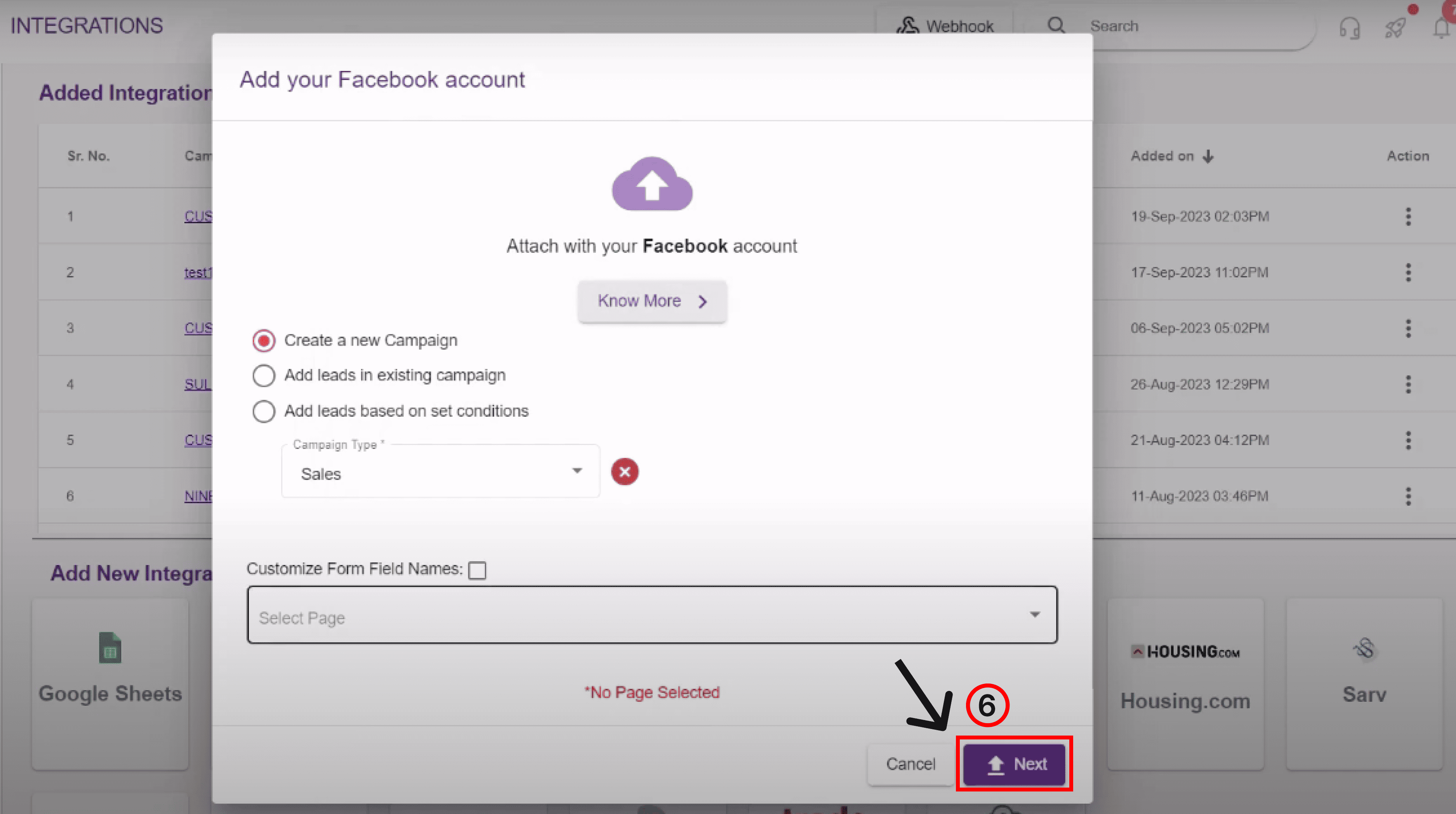 Step 6 - Select your page - NeoDove